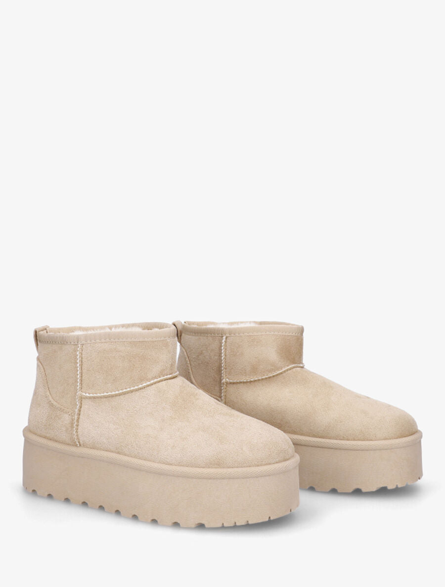 Low boots fourrées en suédine - Beige - 4