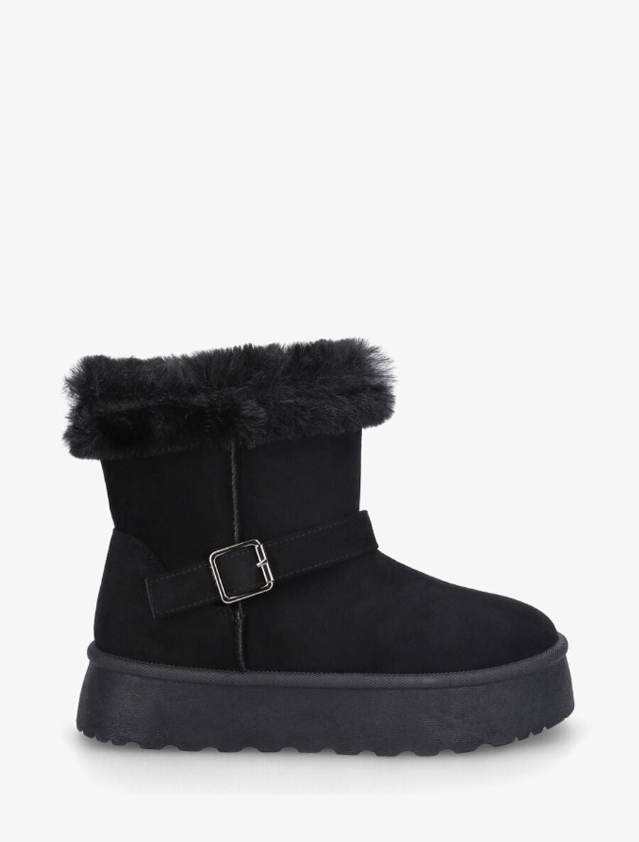 Bottines montantes fourrées à sangle - Noir - 5