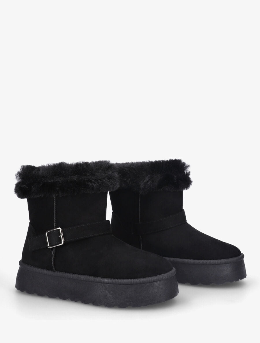 Bottines montantes fourrées à sangle - Noir - 4