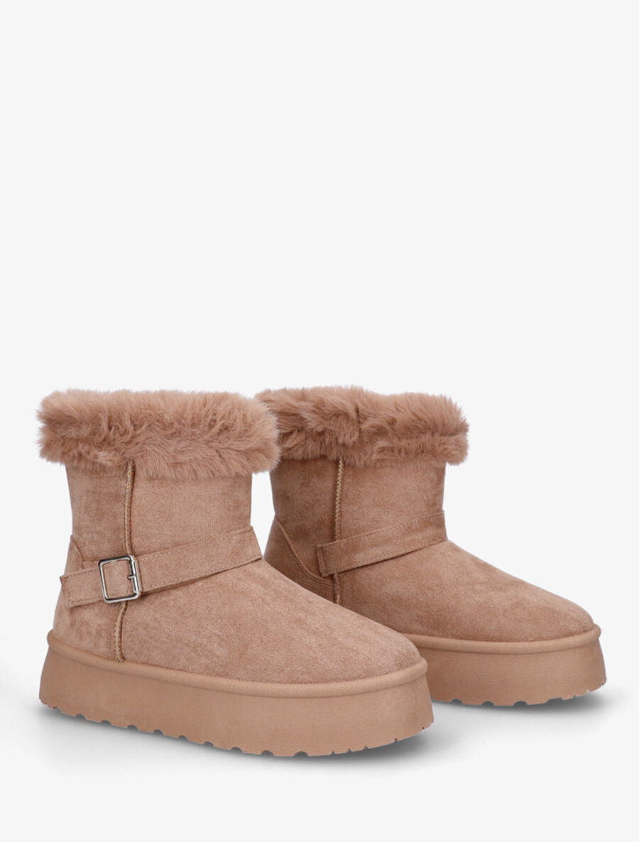 Bottines montantes fourrées à sangle - Taupe - 4