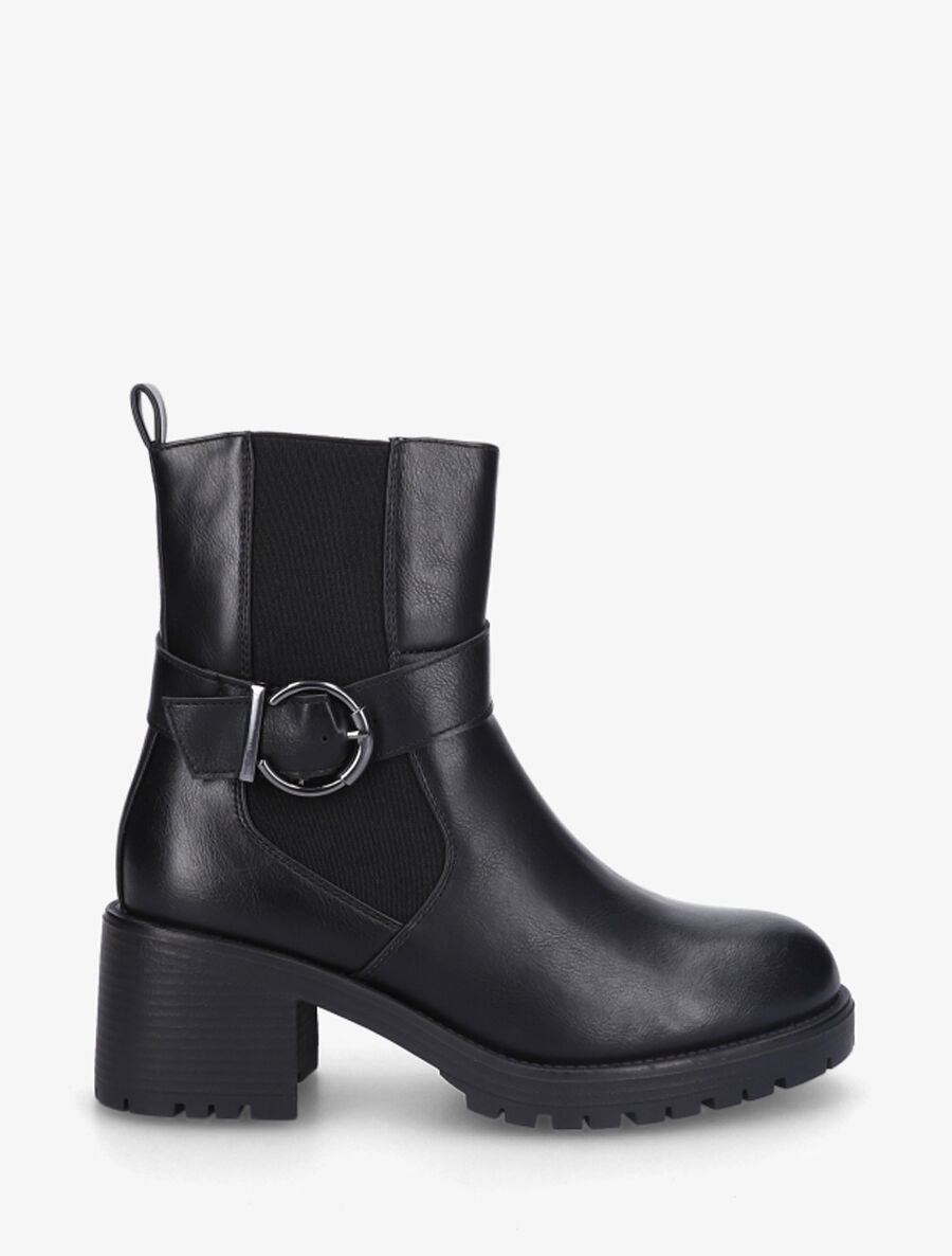 Bottines montantes élastiquées en simili - Noir - 1
