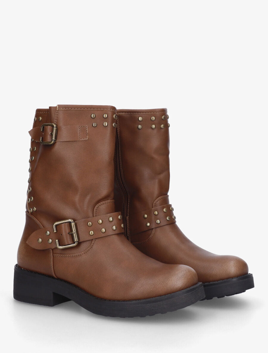 Bottines en simili cloutées - Camel - 4