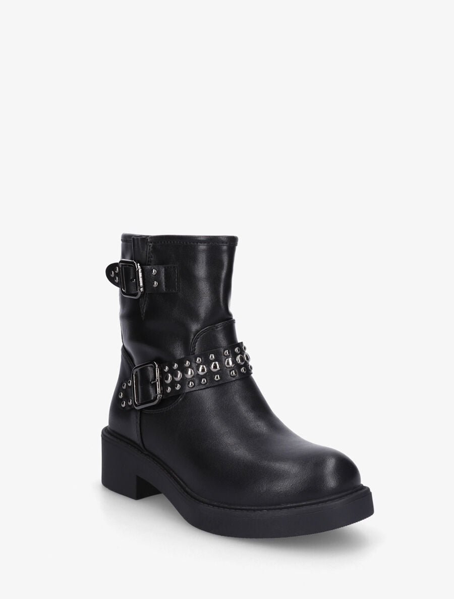 Bottines en simili à sangles cloutées - Noir - 2
