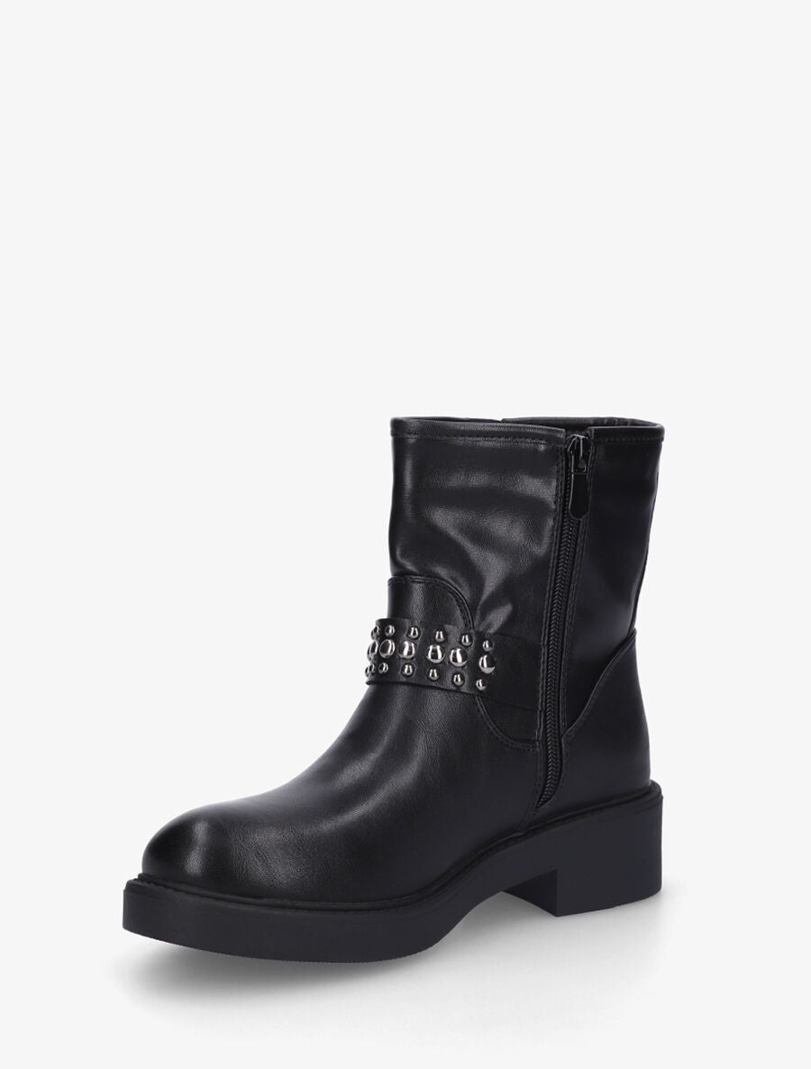 Bottines en simili à sangles cloutées - Noir - 3