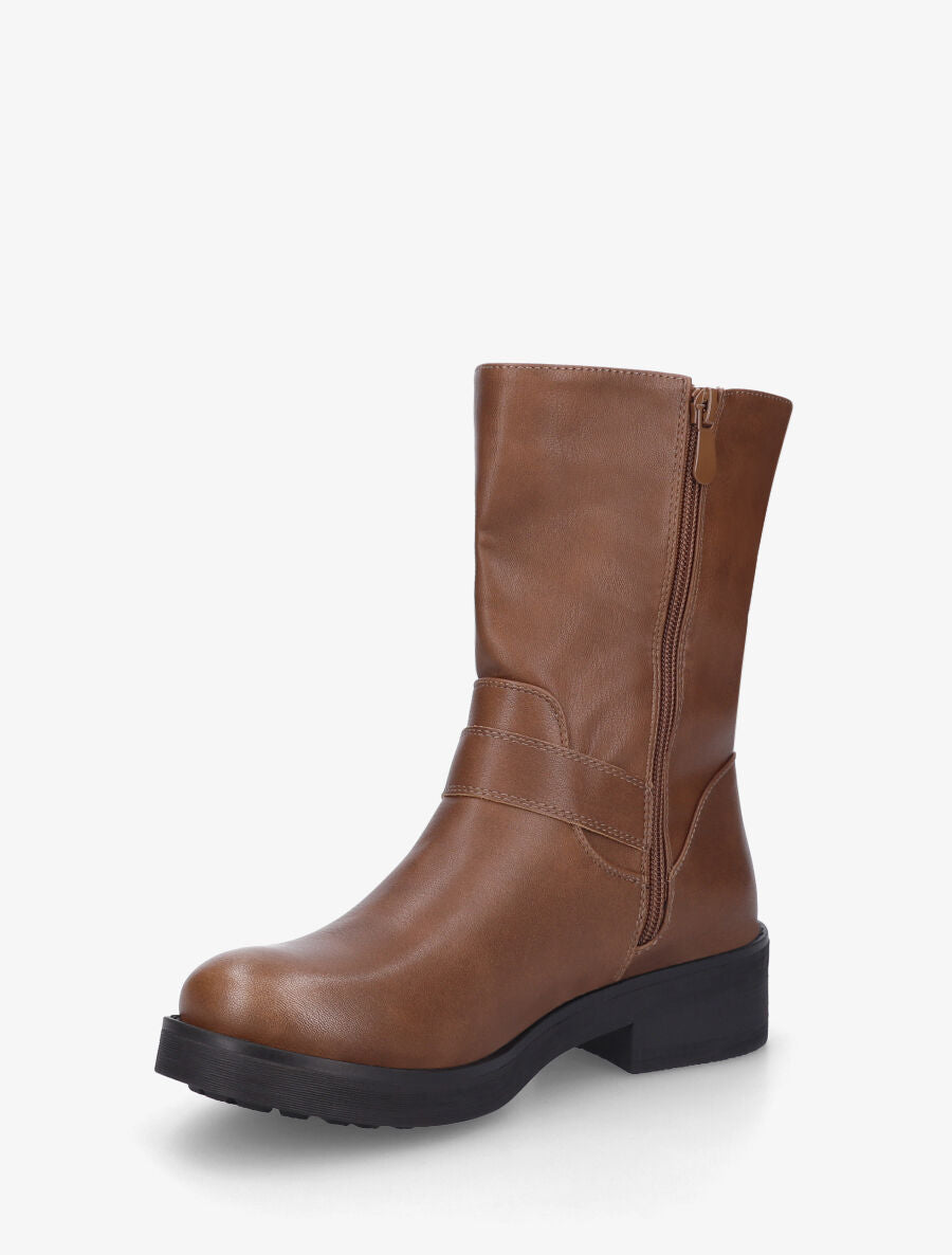Bottines en simili à triple sangles - Camel - 3