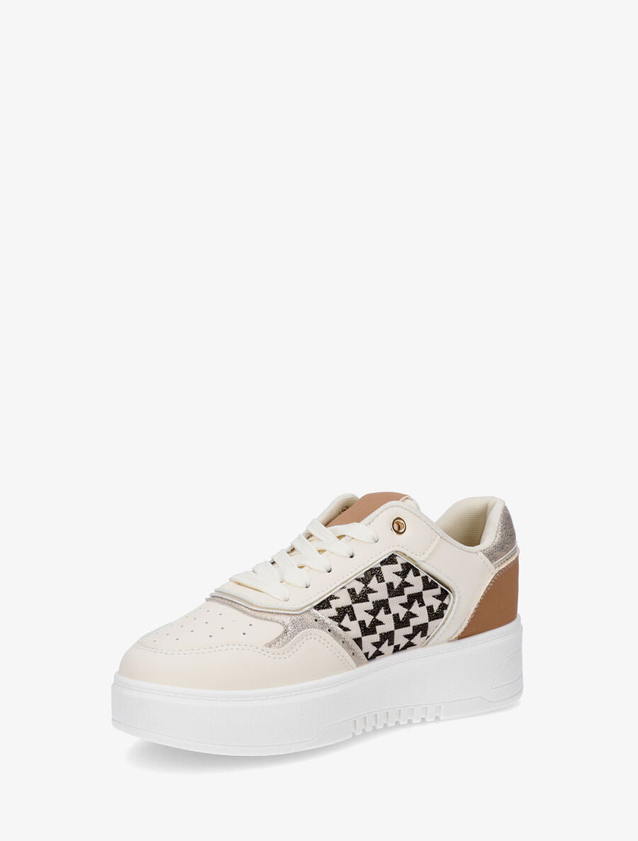 Sneakers en simili à imprimé graphique irisé - Camel - 3
