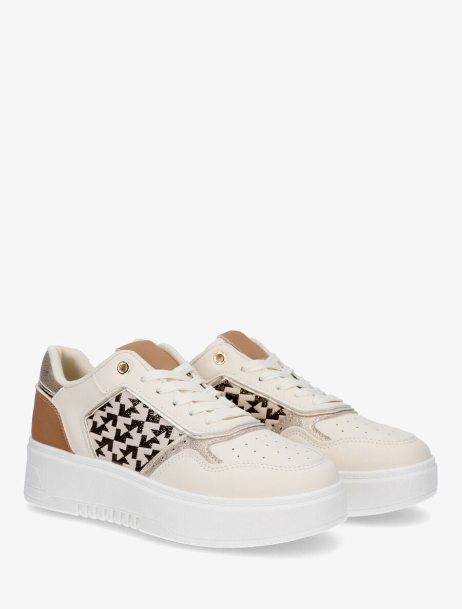 Sneakers en simili à imprimé graphique irisé - Camel - 4