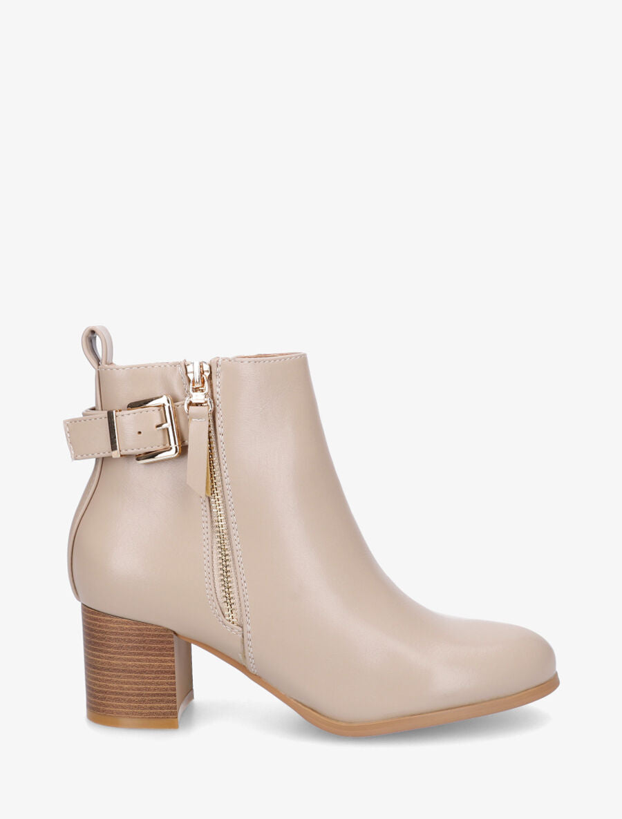 Bottines en simili à zip décoratif - Taupe - 1
