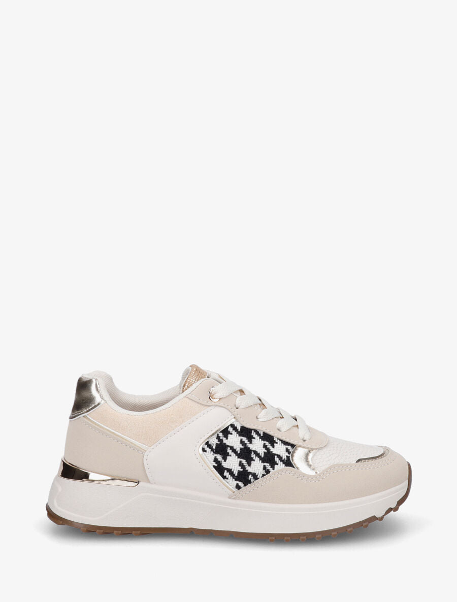 Sneakers à imprimé python et pied de poule - Beige - 5
