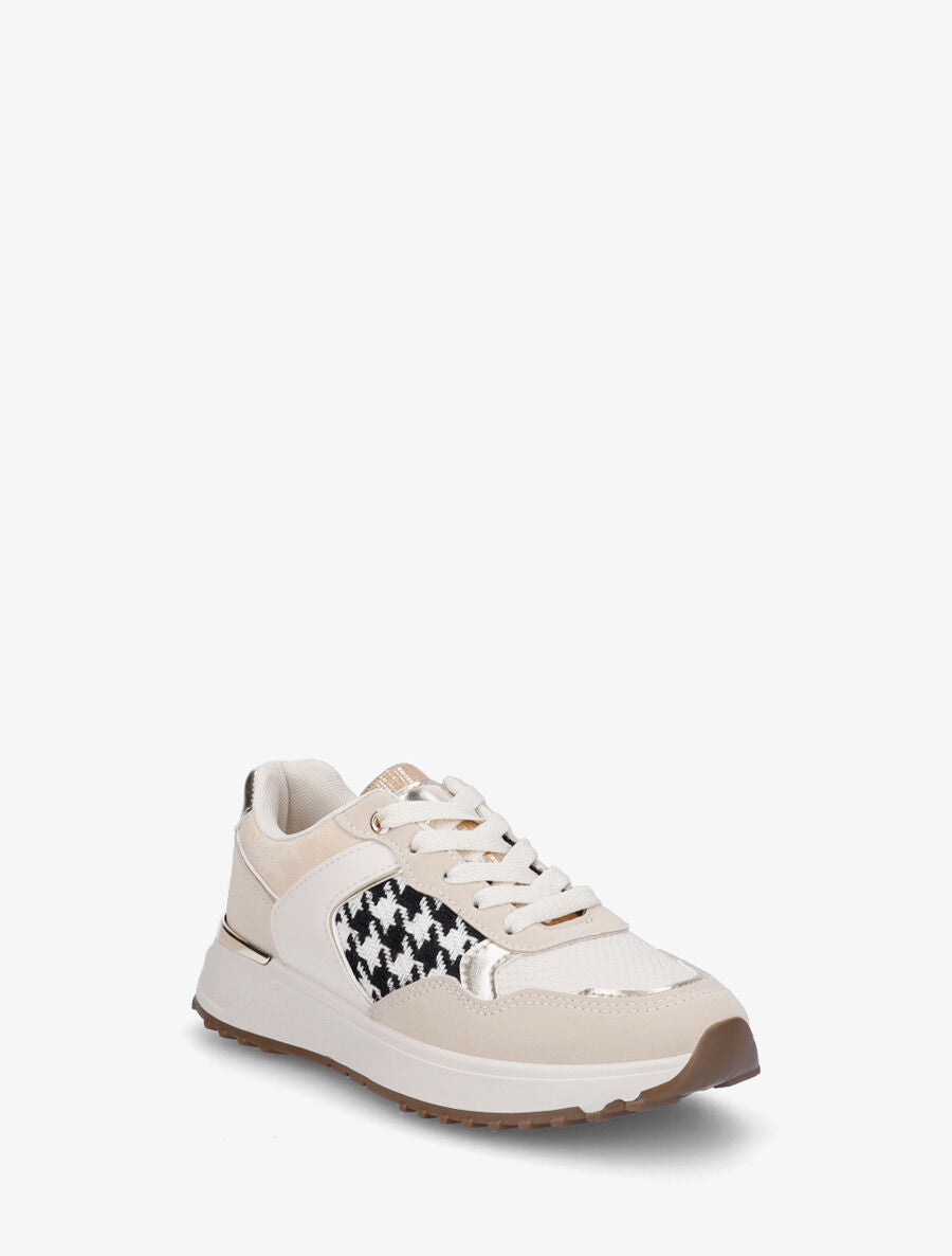 Sneakers à imprimé python et pied de poule - Beige - 2