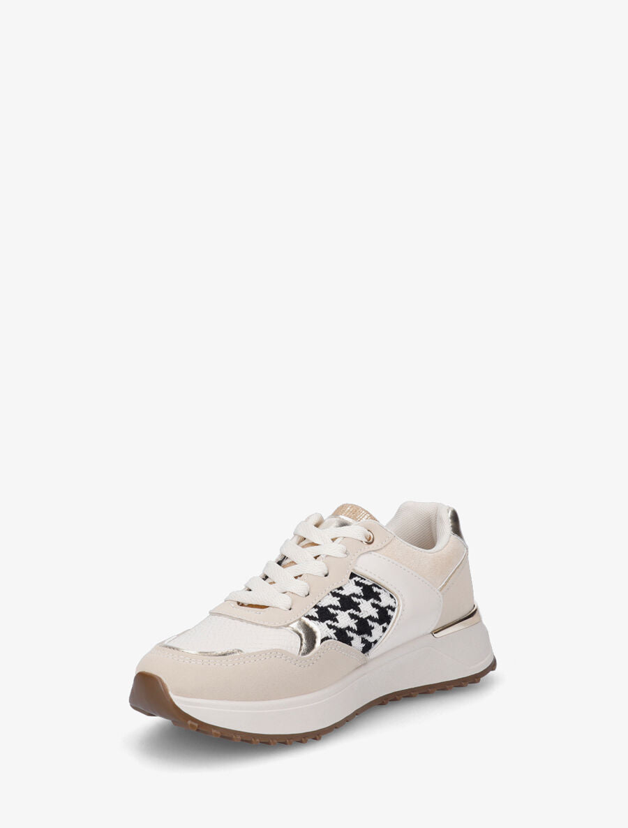 Sneakers à imprimé python et pied de poule - Beige - 3