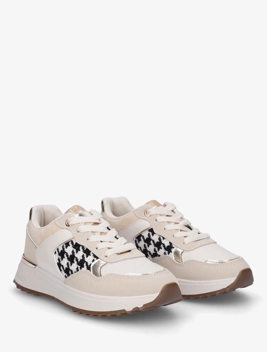 Sneakers à imprimé python et pied de poule - Beige - 4