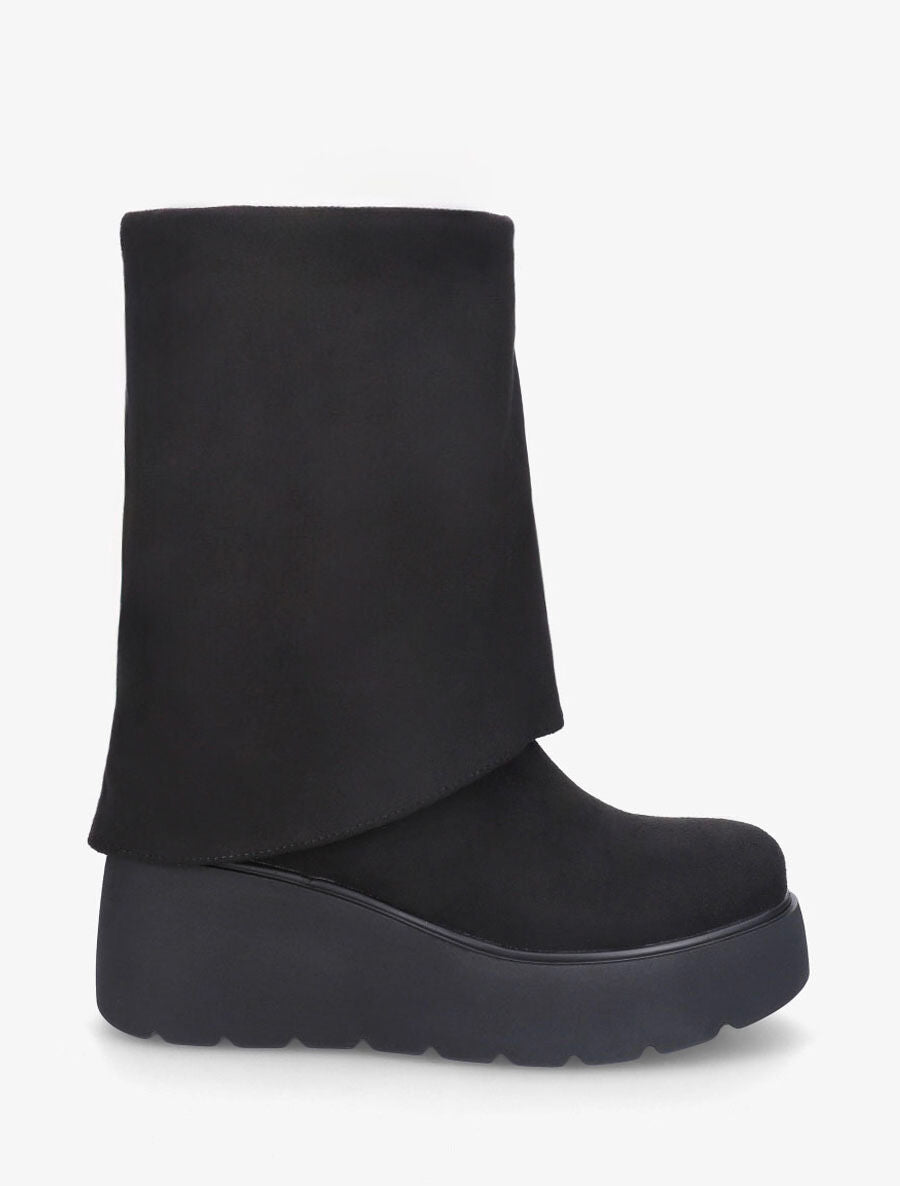 Bottines compensées en suédine à revers - Noir - 1