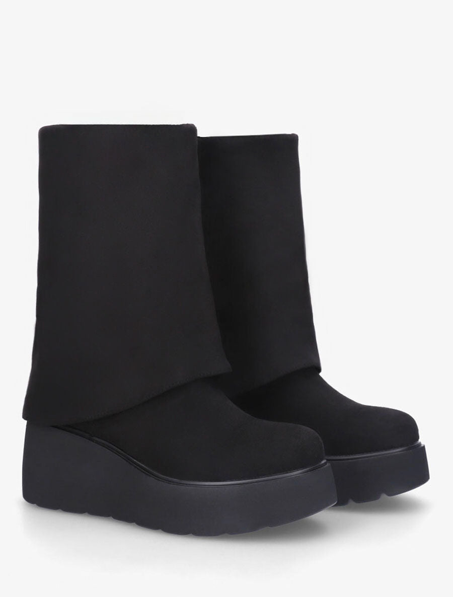 Bottines compensées en suédine à revers - Noir - 4