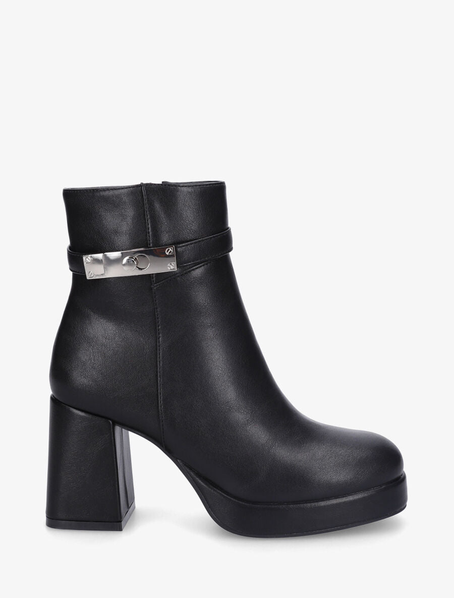 Bottines en simili à talon haut - Noir - 1