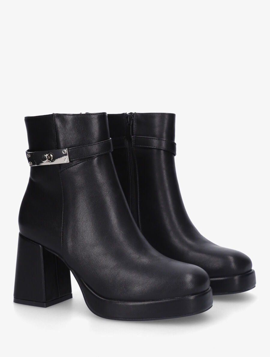 Bottines en simili à talon haut - Noir - 4