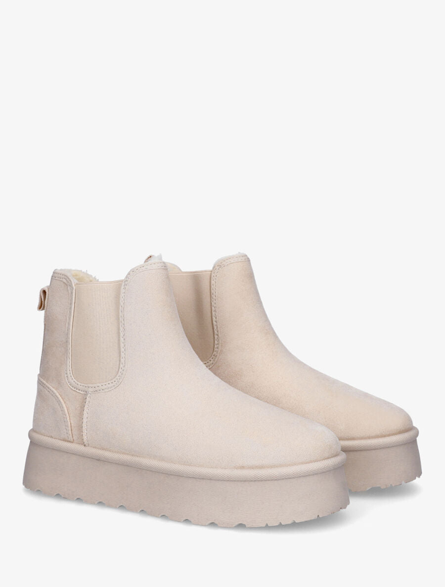 Bottines fourrées à bande élastiquée - Beige - 4