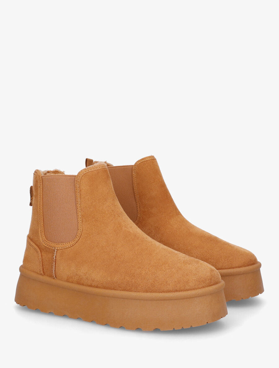 Bottines fourrées à bande élastiquée - Camel - 4