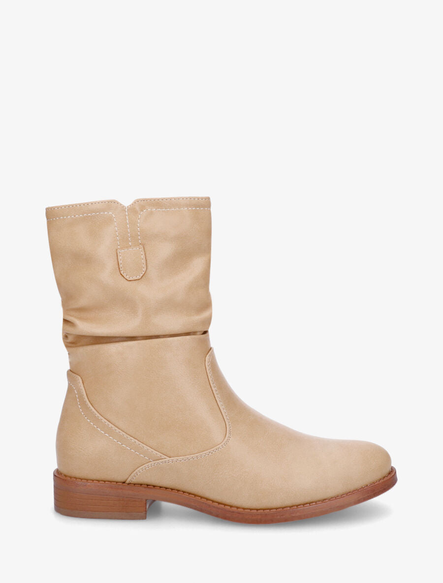 Bottines effet plissé en simili - Taupe - 1