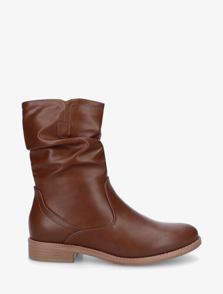 Bottines effet plissé en simili - Marron - 1