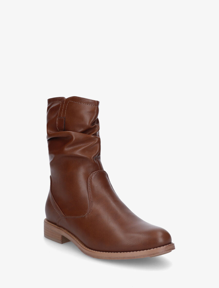 Bottines effet plissé en simili - Marron - 2