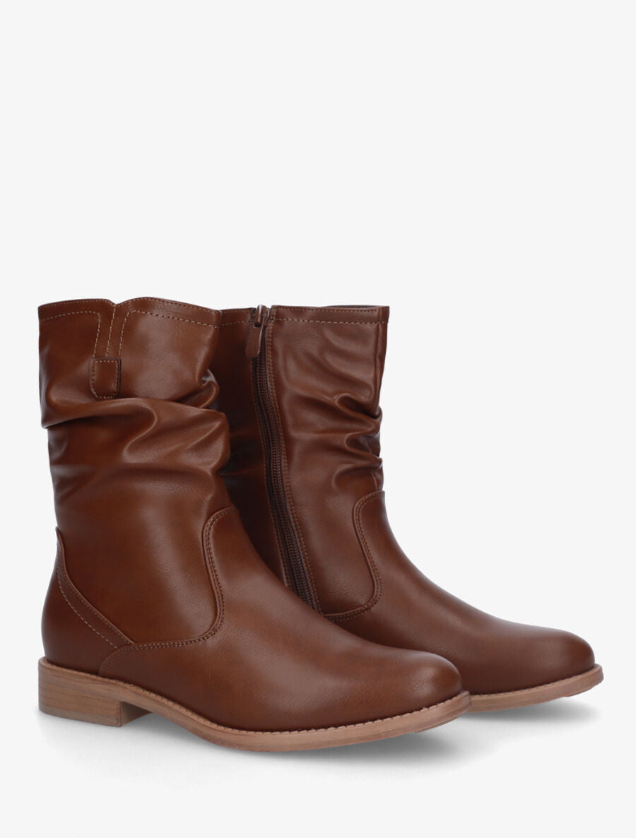Bottines effet plissé en simili - Marron - 4