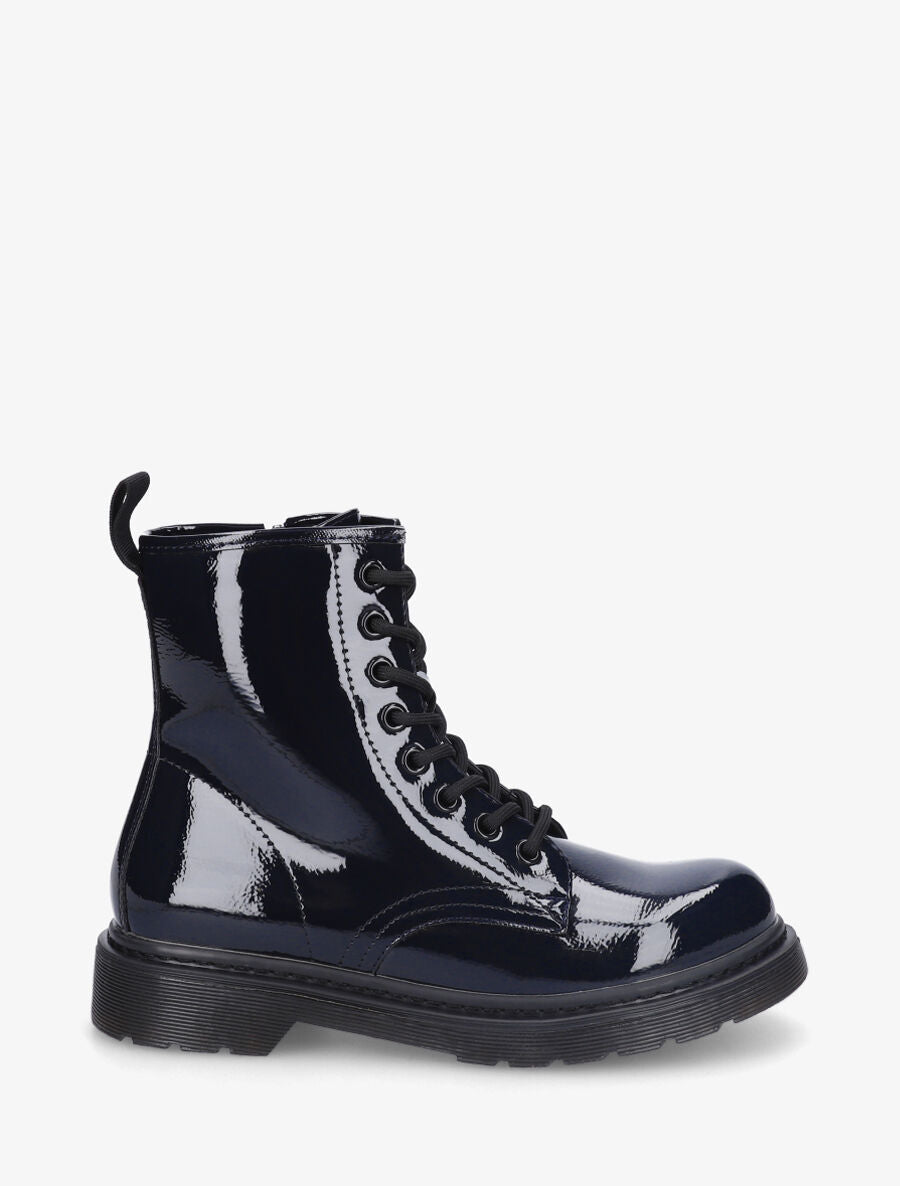 Bottines vernies et montantes à lacets - Bleu nuit - 5