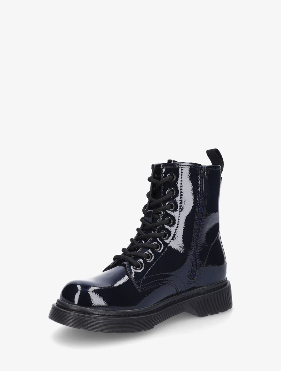 Bottines vernies et montantes à lacets - Bleu nuit - 3