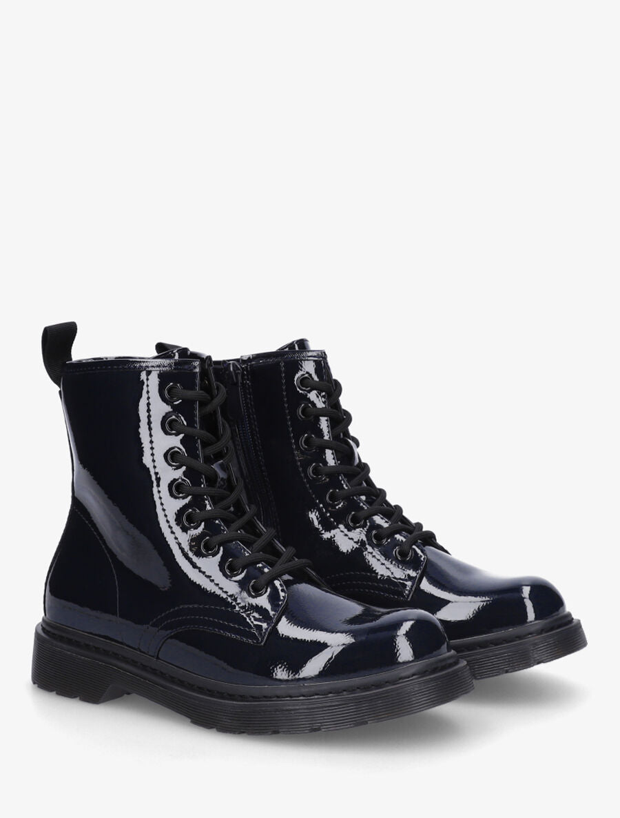 Bottines vernies et montantes à lacets - Bleu nuit - 4