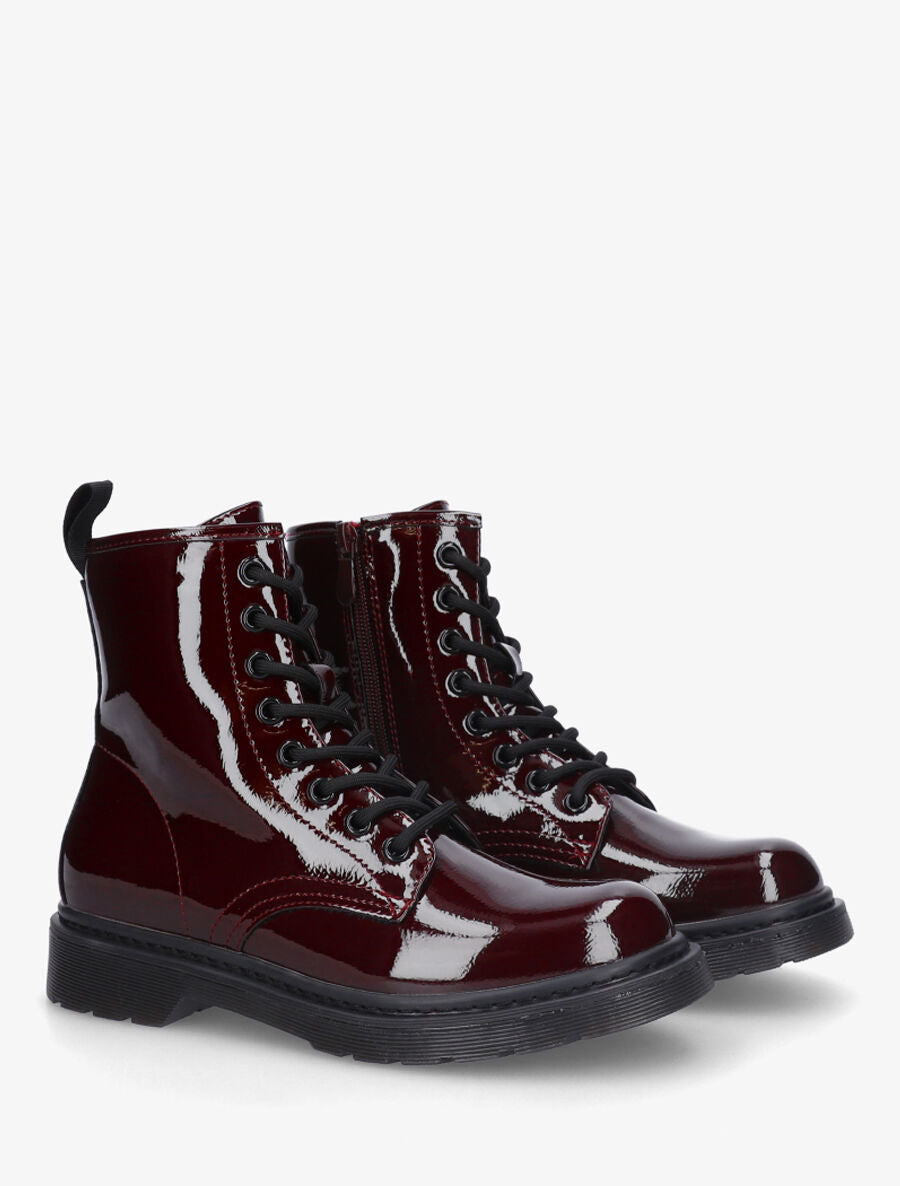 Bottines vernies et montantes à lacets - Bordeaux - 4