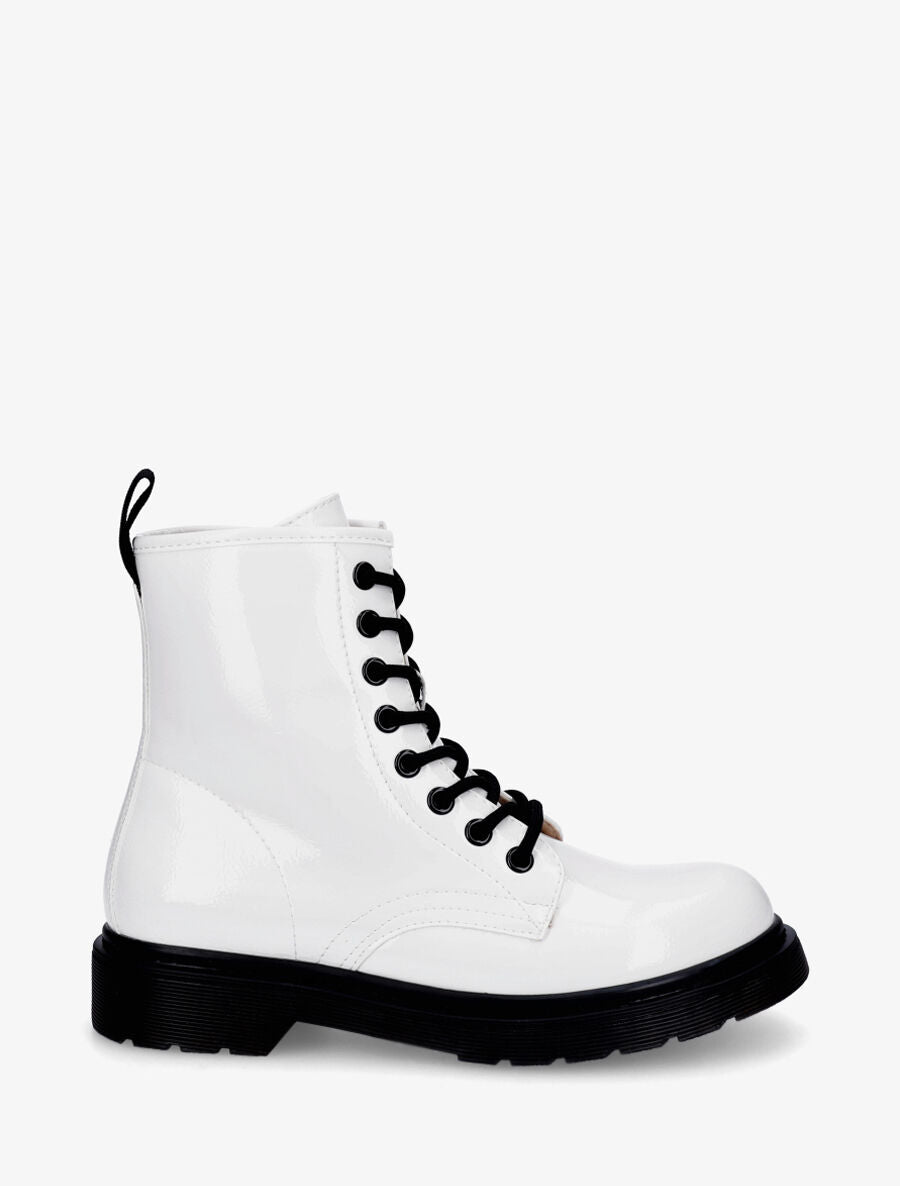 Bottines vernies et montantes à lacets - Blanc - 1