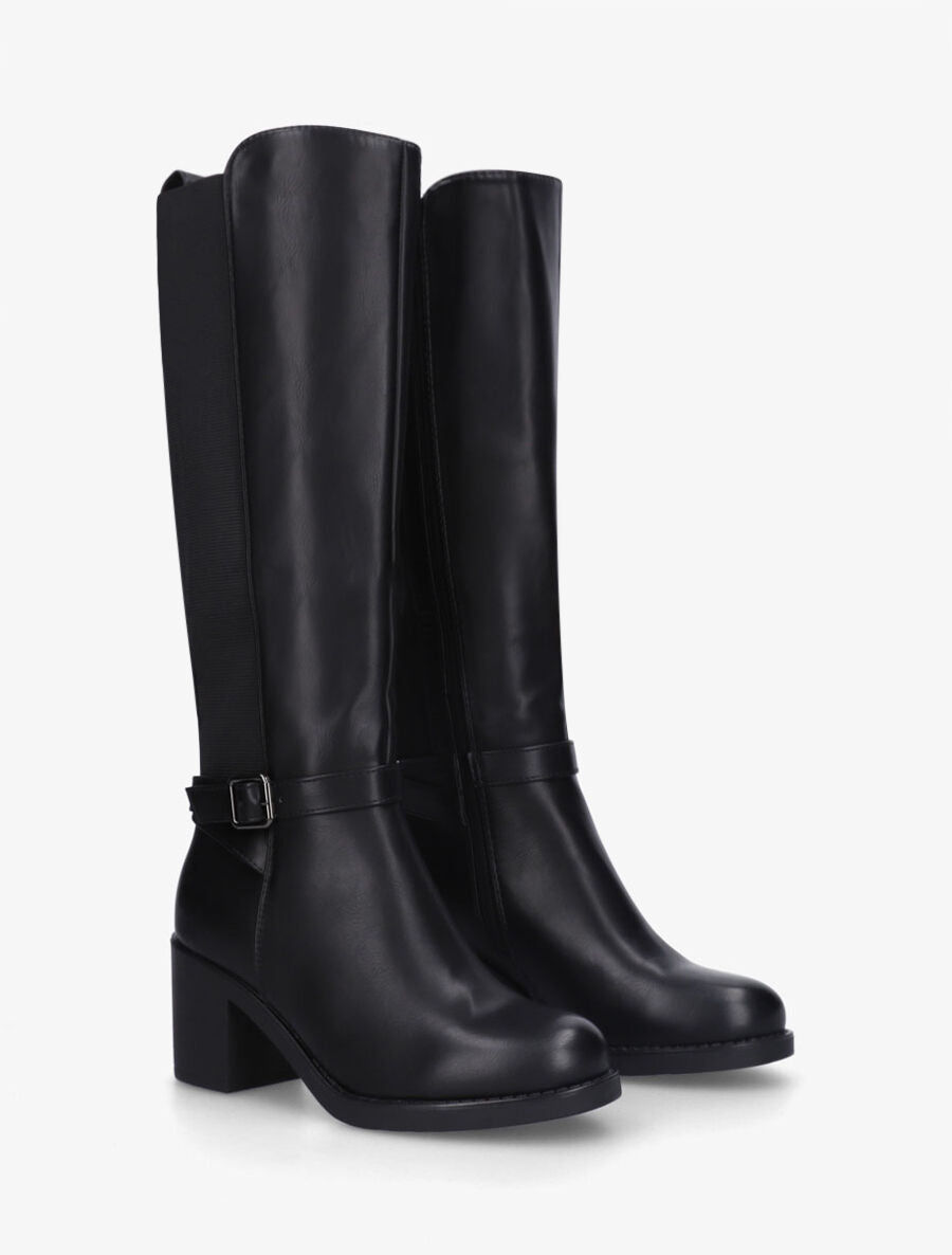 Bottes unies élastiquées à talon - Noir - 4