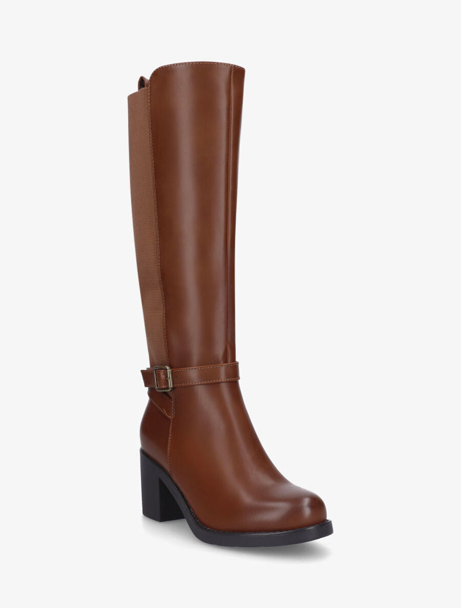 Bottes unies élastiquées à talon - Camel - 2