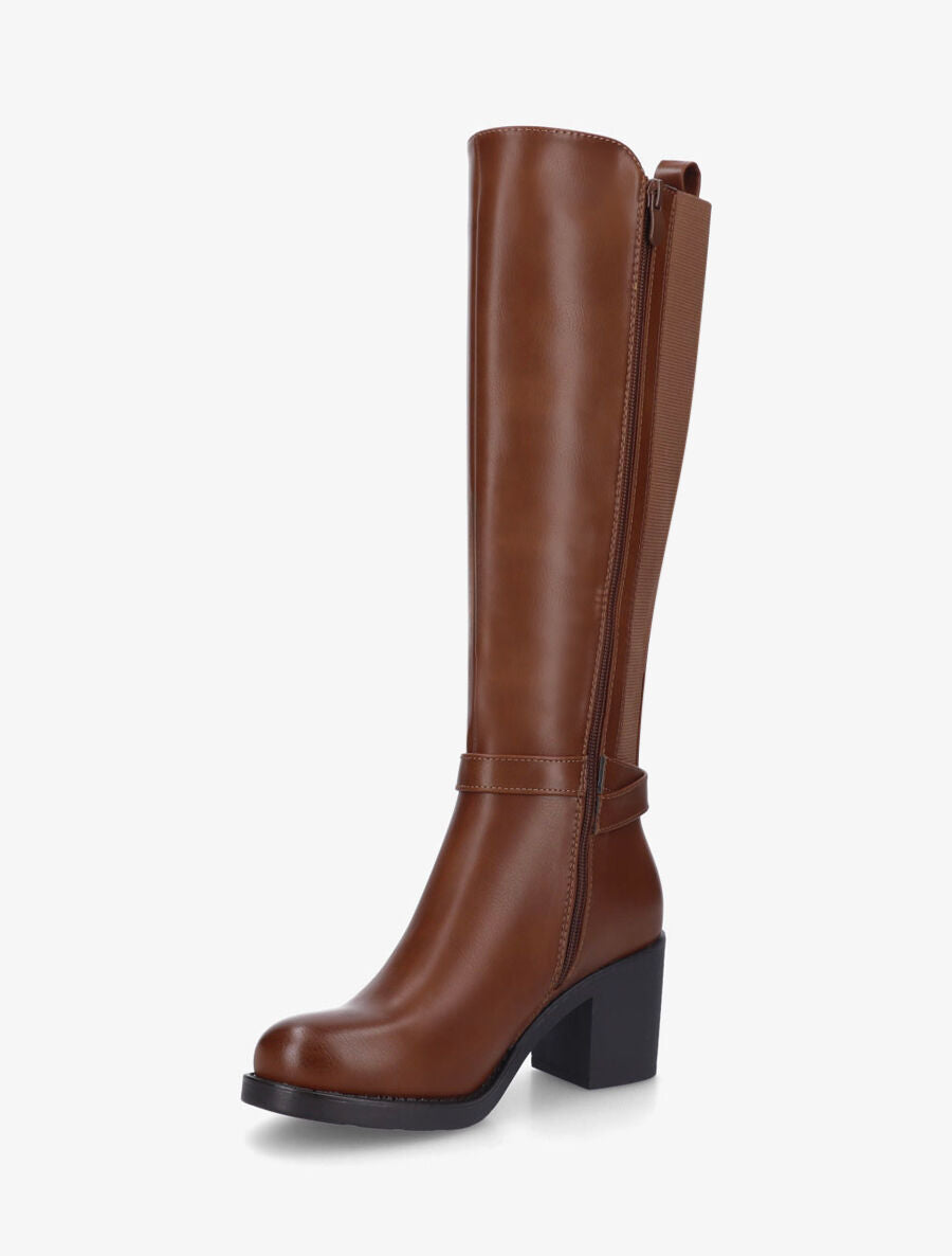 Bottes unies élastiquées à talon - Camel - 3