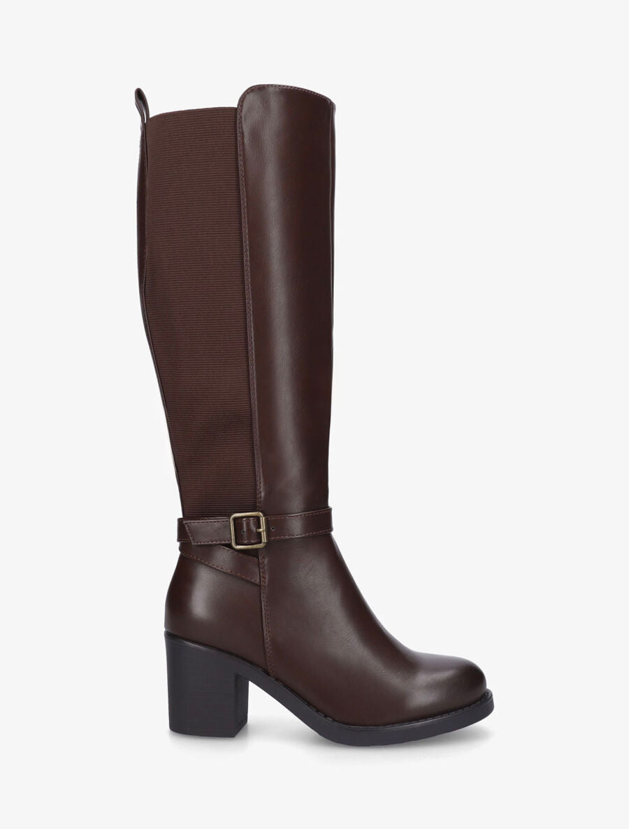 Bottes unies élastiquées à talon - Chocolat - 5