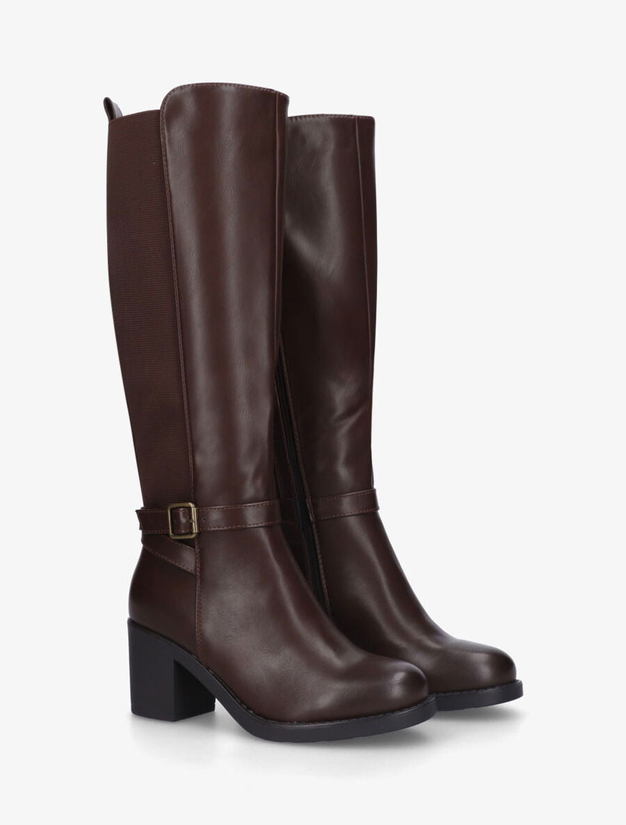 Bottes unies élastiquées à talon - Chocolat - 4