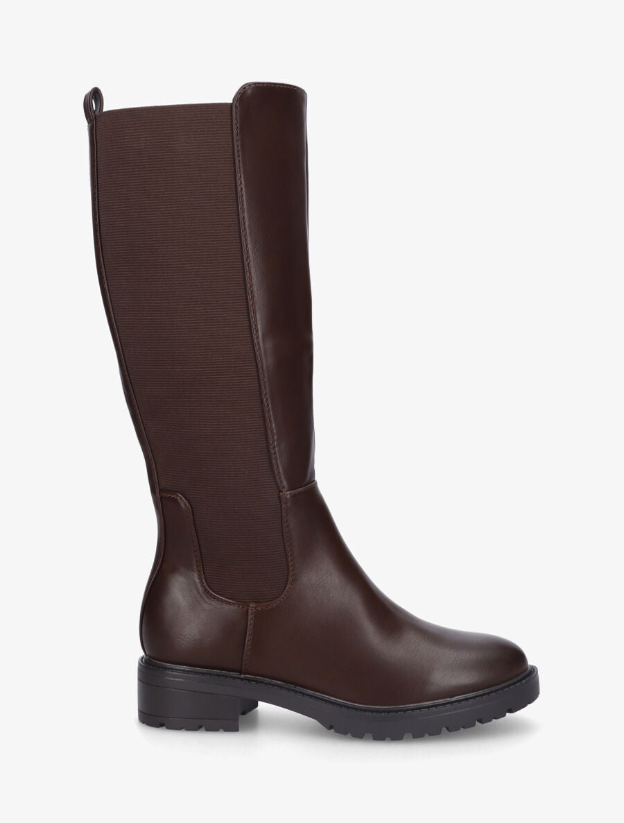 Bottes unies élastiquées à talon et semelle crantés - Chocolat - 5
