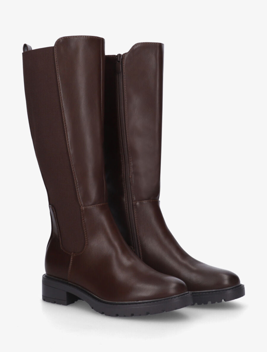 Bottes unies élastiquées à talon et semelle crantés - Chocolat - 4