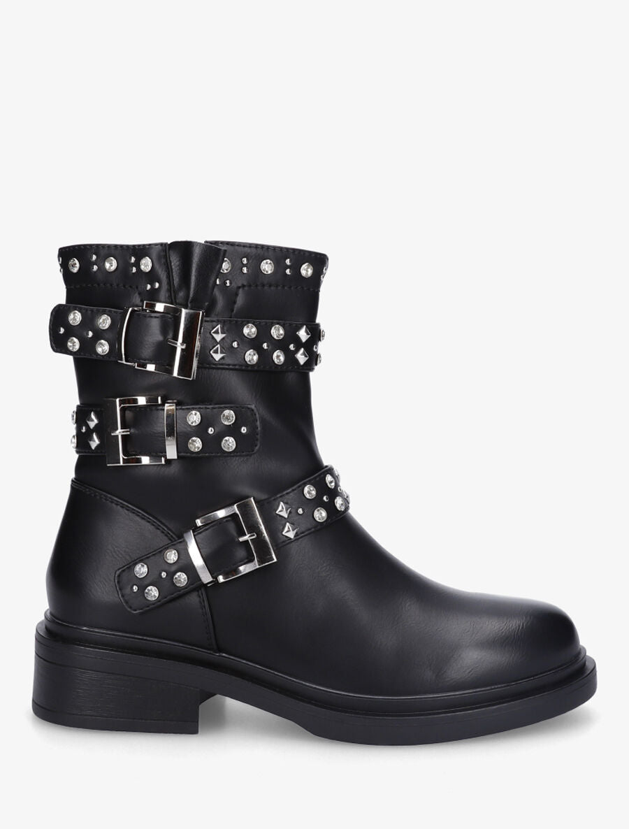 Bottines strassées et cloutées en simili - Noir - 5