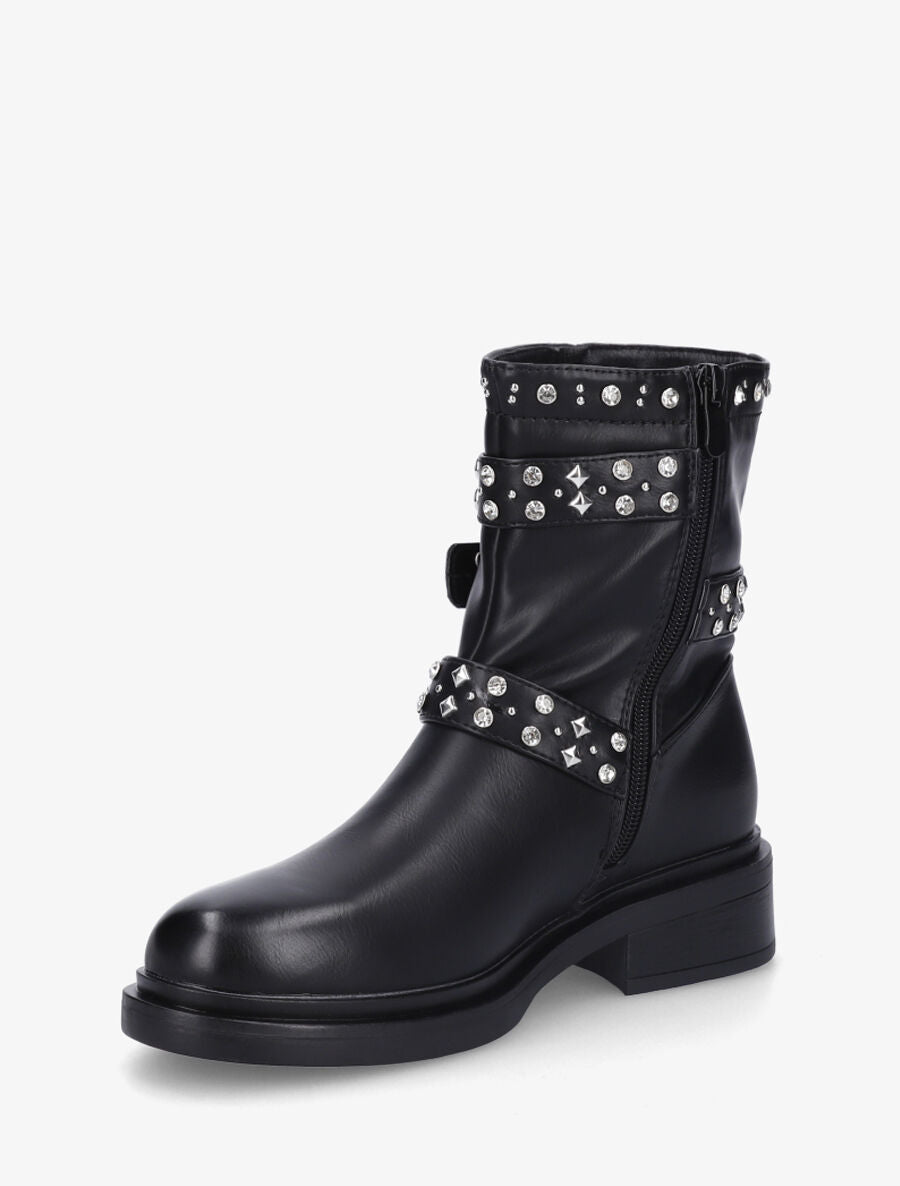 Bottines strassées et cloutées en simili - Noir - 3