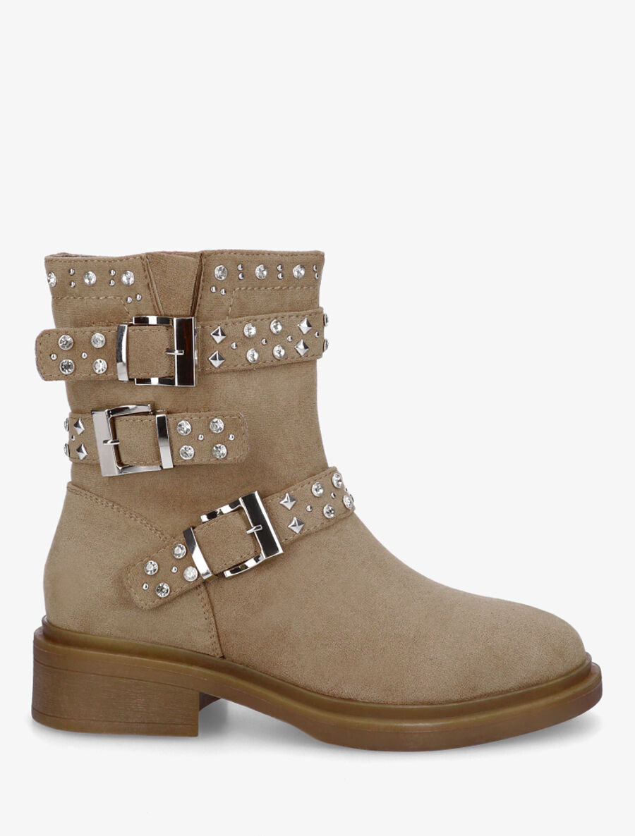 Bottines strassées et cloutées en suédine - Taupe - 5
