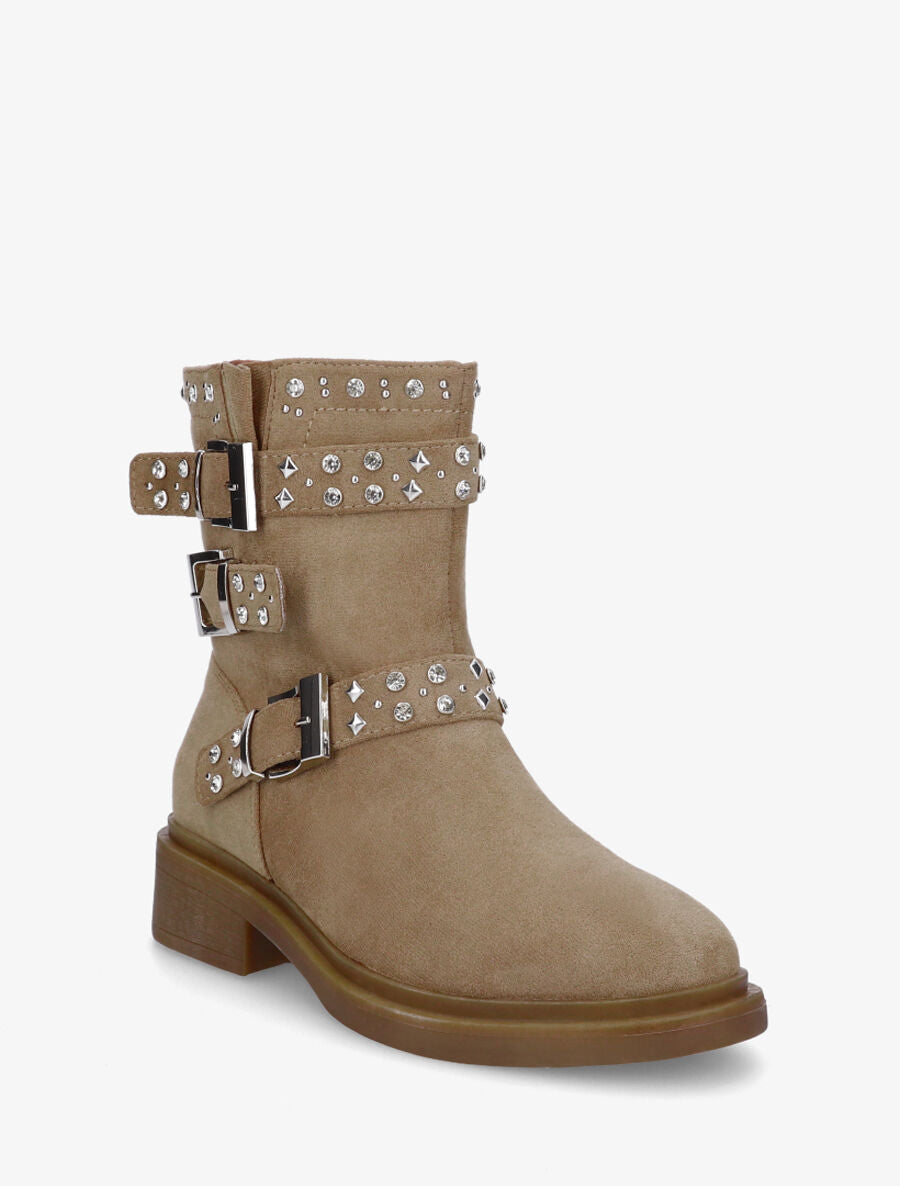 Bottines strassées et cloutées en suédine - Taupe - 2