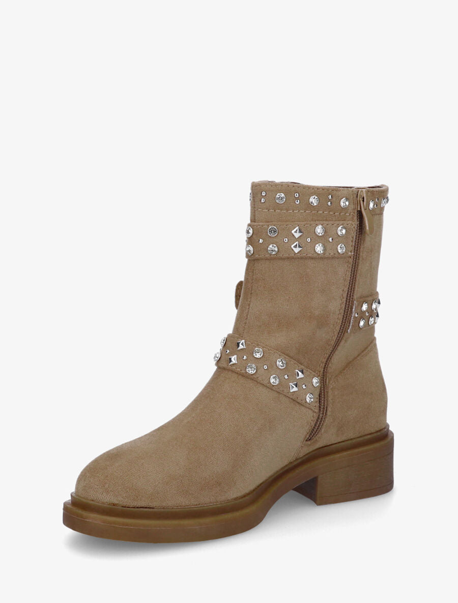 Bottines strassées et cloutées en suédine - Taupe - 3