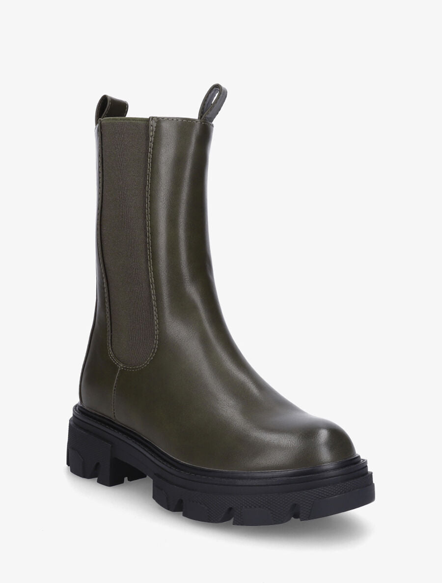 Bottines montantes élastiquées en simili - Kaki - 2