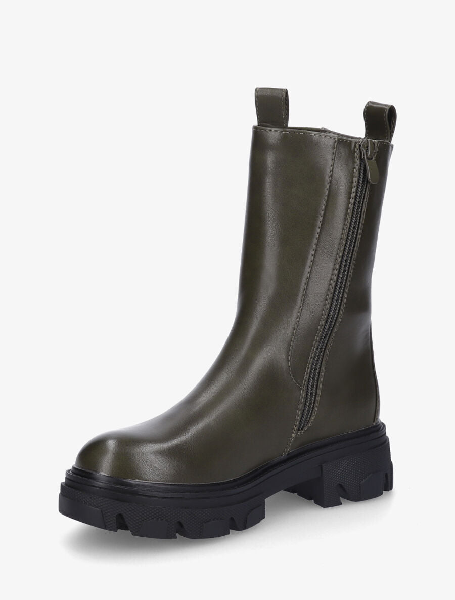 Bottines montantes élastiquées en simili - Kaki - 3