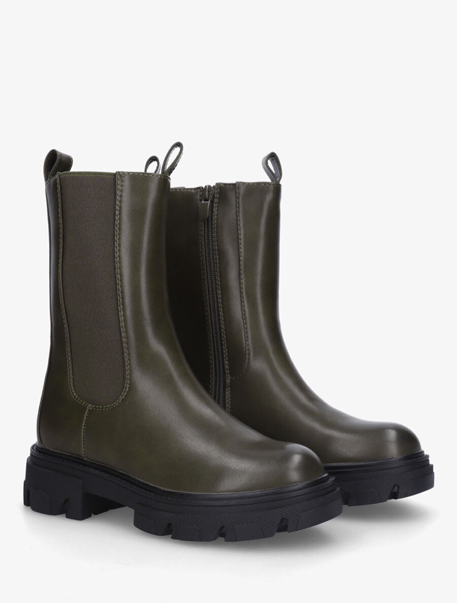 Bottines montantes élastiquées en simili - Kaki - 4