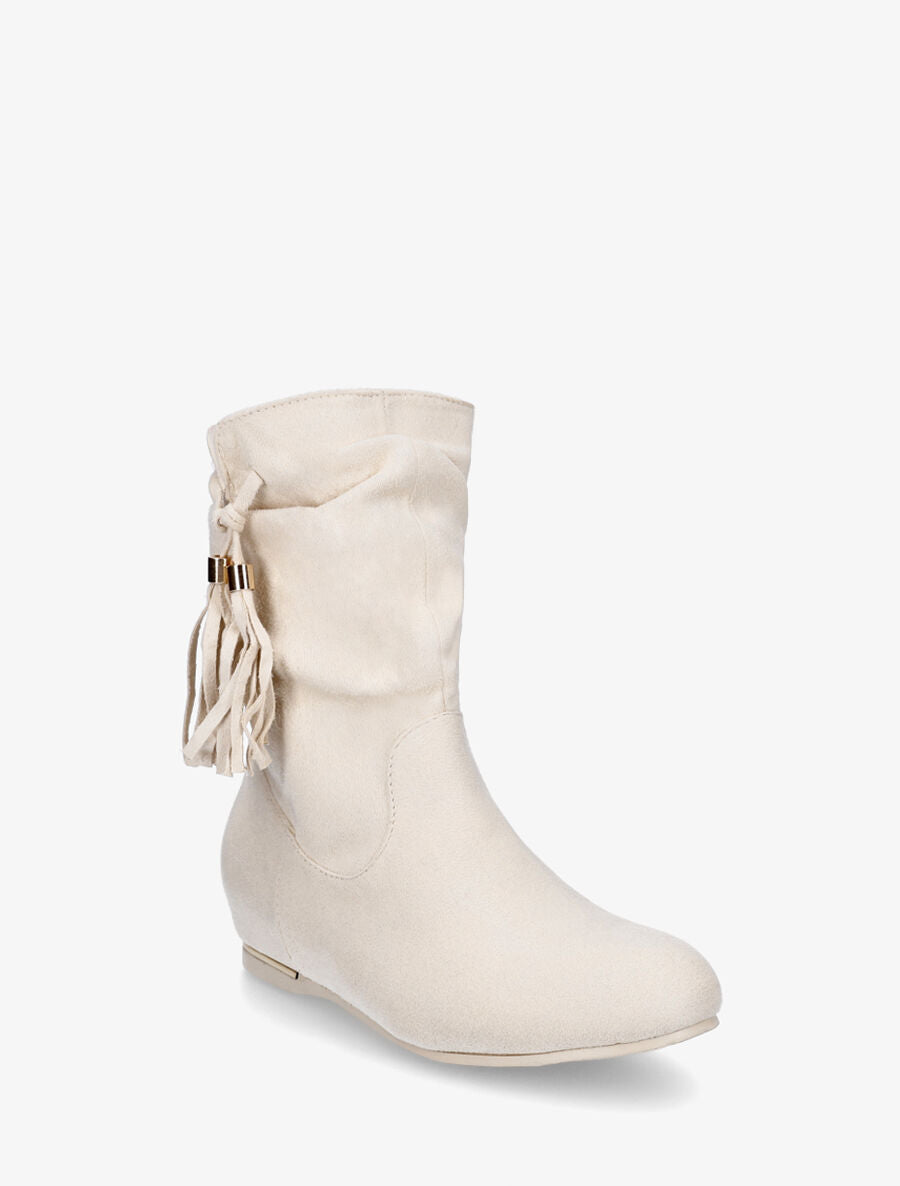 Bottines plates en suédine à pampilles - Beige - 2