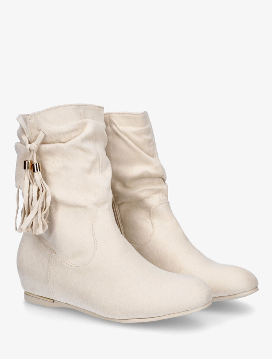 Bottines plates en suédine à pampilles - Beige - 4