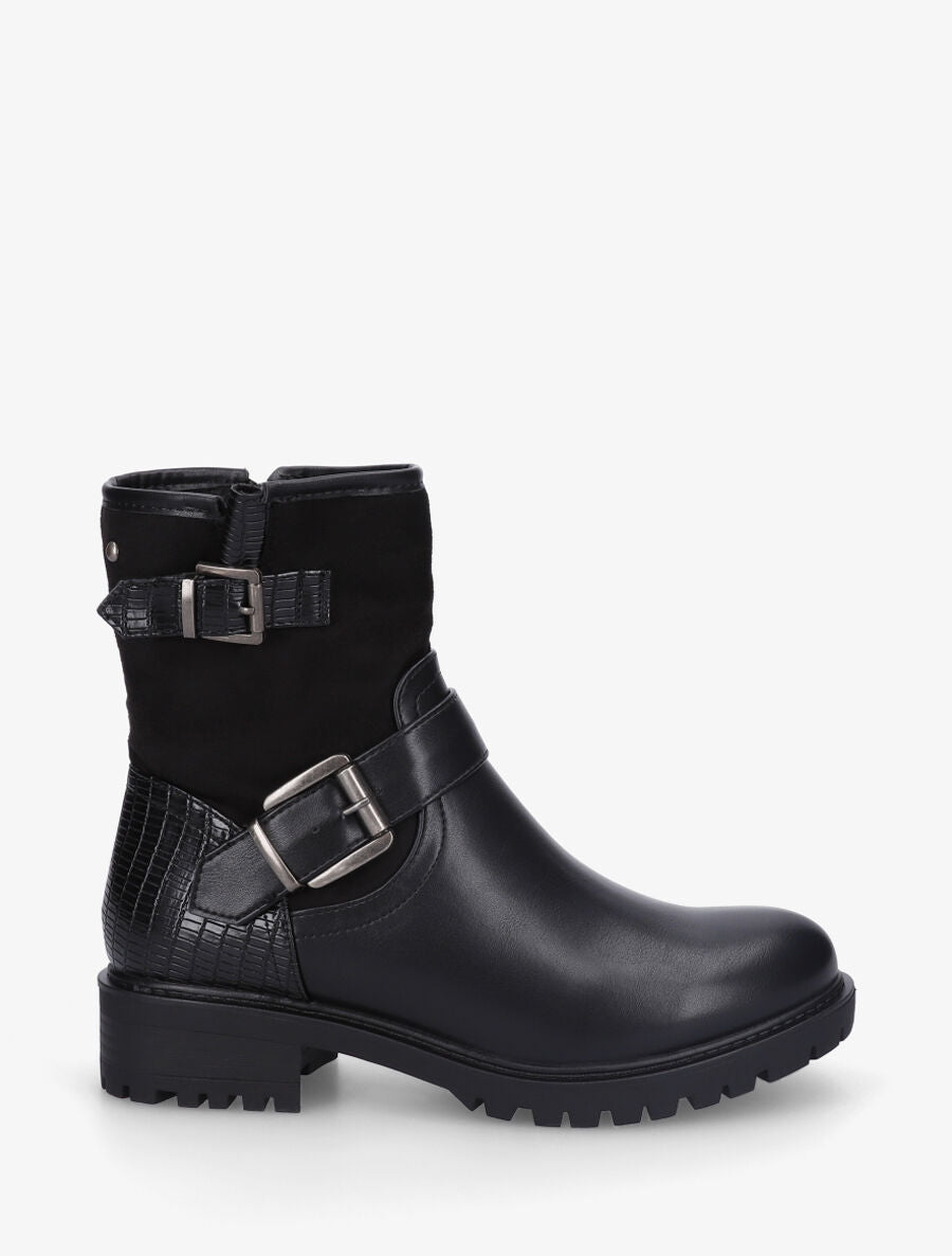Bottines bi-matière à détail croco - Noir - 1