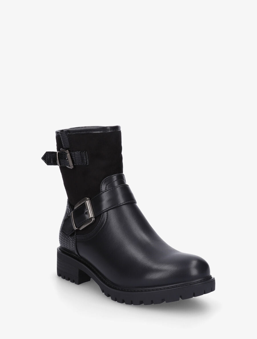 Bottines bi-matière à détail croco - Noir - 2